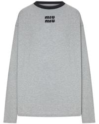 Miu Miu - Logo-Embroidered Long-Sleeve Sweatshirt - Lyst