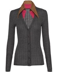 Prada - Contrasting Collar Cashmere Cardigan - Lyst