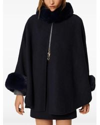 Twinset - Wool Poncho With Synthetic Fur - Lyst