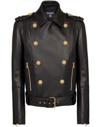 Balmain - Double-breasted Leather Jacket - Lyst