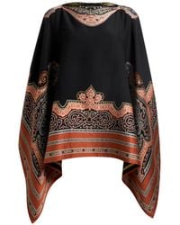 Etro - Silk-Blend Poncho Top With Fil-Coupé Embroidery - Lyst