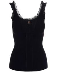 Elisabetta Franchi - Lace-Trim Ribbed Top - Lyst