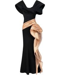 Gaby Charbachy - Pleated-Panel Draped-Hem Evening Gown - Lyst