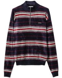 Miu Miu - Striped Half-Zipper Chenille Sweater - Lyst