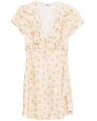 Sandro - Mini-Jurk Met Ruches En Bloemenprint - Lyst