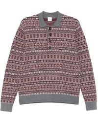 Eleventy - Long-Sleeved Intarsia-Knit Polo Shirt - Lyst