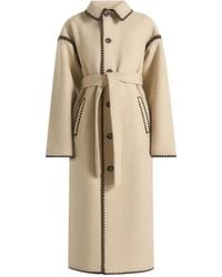 Manière De Voir - Elora Whipstitch-Trim Belted Longline Coat - Lyst
