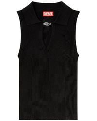 DIESEL - Sleeveless Rib-Knit Polo Top - Lyst