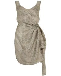 Alberta Ferretti - Jacquard-Effect Knotted-Waist Party Dress - Lyst