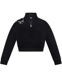 Area - Crystal Cut-Out Half-Zip Sweatshirt - Lyst