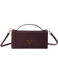 Prada - Saffiano Leather Wallet With Shoulder Strap - Lyst