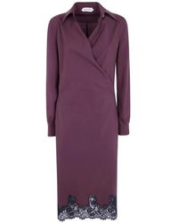Alberta Ferretti - Lace-Trim Wrap Midi Dress - Lyst