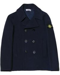 Stone Island - Double-Breasted Pea Coat - Lyst