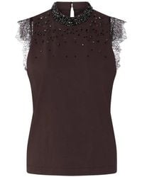 Liu Jo - Lace-Trim Rhinestone-Embellished T-Shirt - Lyst