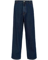 Prada - High-rise Enamel-logo Wide-leg Jeans - Lyst