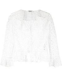 Saint Laurent - Embroidered-Design Long-Sleeve Blouse - Lyst