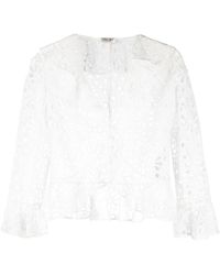 Saint Laurent - Embroidered-design Long-sleeve Blouse - Lyst