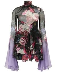 Roberto Cavalli - Floral-Print Ruffled Dress - Lyst