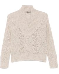 D.exterior - Pointelle-Knit V-Neck Sweater - Lyst