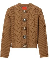 La DoubleJ - Chunky Wool And Viscose And Cashmere Blend Cable Knit Cardigan With Jewel Buttons - Lyst