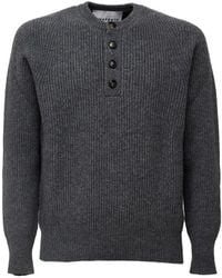 Amaranto - Ribbed-Knit Henley Sweater - Lyst