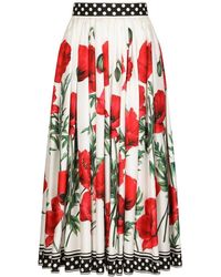 Dolce & Gabbana - Poppy-print Twill Midi Skirt - Lyst