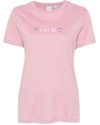 Pinko - Embroidered-logo Cotton T-shirt - Lyst