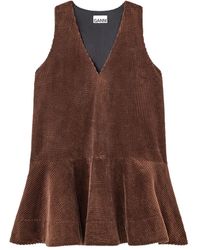 Ganni - Organic Cotton Corduroy V-Neck Mini Dress - Lyst