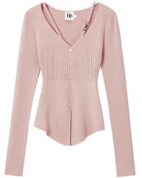 B+ AB - Geribbeld Vest Met Knoopsluiting - Lyst