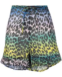 Ganni - Leopard-print Elasticated-waist Shorts - Lyst