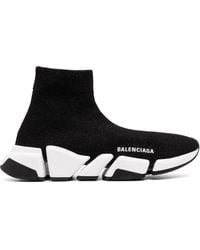 Balenciaga - Sneakers speed 2.0 in maglia nera con suola bianca - Lyst