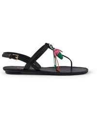 Prada - Antiqued Leather Thong Sandals With Floral Ornament - Lyst