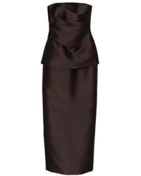 Solace London Severny Peplum Pleated Midi Dress in Black | Lyst
