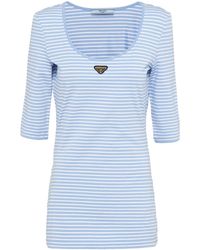 Prada - Triangle-logo Striped T-shirt - Lyst