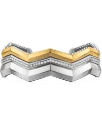 David Yurman - Brazalete Zig Zag StaxTM Three Row de 17.4 mm en oro amarillo de 18 ct y plata de ley con diamantes - Lyst