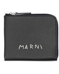 Marni - Logo-stitch Zipped Leather Wallet - Lyst
