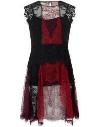 Alberta Ferretti - Lace-Panelled Asymmetric Flared Mini Dress - Lyst