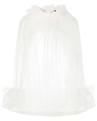 Styland Feather-trim Tulle Top - White