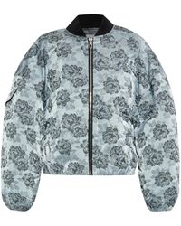 Ganni - Bomberjacke Aus Leder Mit Blumenmuster - Lyst