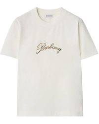 Burberry - Check Cursive Logo Cotton T-Shirt - Lyst