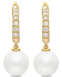David Yurman - Pendientes de aro de 15.6 mm en oro amarillo de 18 ct con diamante y perla - Lyst