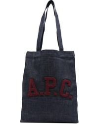 A.P.C. - Medium Denim Shopper Met Geborduurd Logo - Lyst
