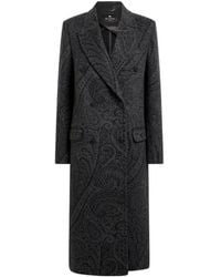 Etro - Double-Breasted Wool Jacquard Coat With Paisley Motif - Lyst