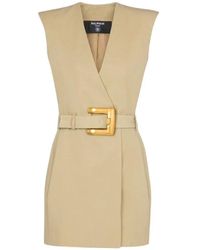 Balmain - Short Belted Gabardine Dress - Lyst