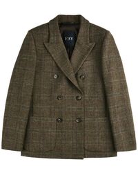 Fay - Double-Breasted Check Jacket - Lyst