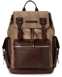 Brunello Cucinelli - Burnished Calfskin And Chevron-Effect Techno Fabric City Backpack - Lyst