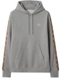 Burberry - Check Trim Cotton Hoodie - Lyst