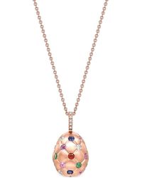 Faberge - 18kt Rose Gold Treillage Egg Multi-stone Pendant Necklace - Lyst