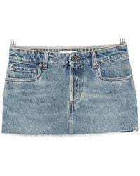 Miu Miu - Logo-Patch Frayed-Hem Mini Denim Skirt - Lyst