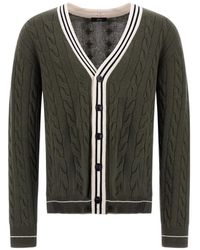 Herno - Cable-Knit Striped-Trim Cardigan - Lyst